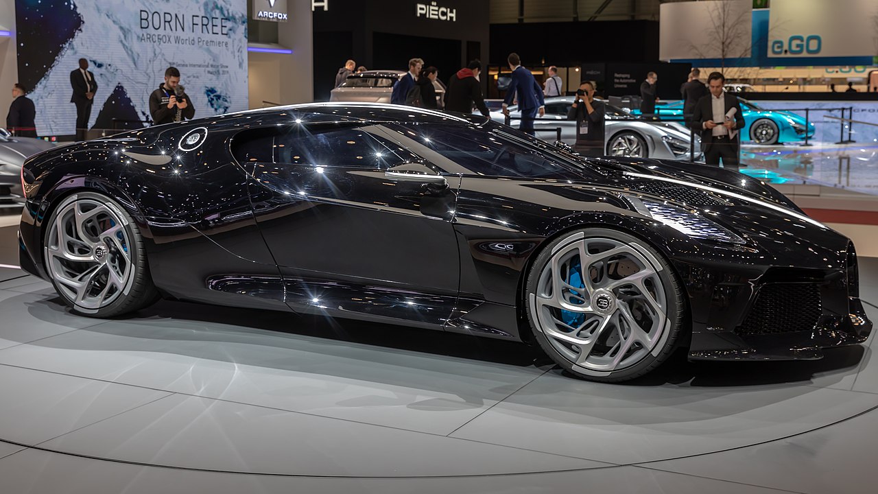 Bugatti La Voiture Noire with its iconic black finish and 1500 horsepower W16 engine