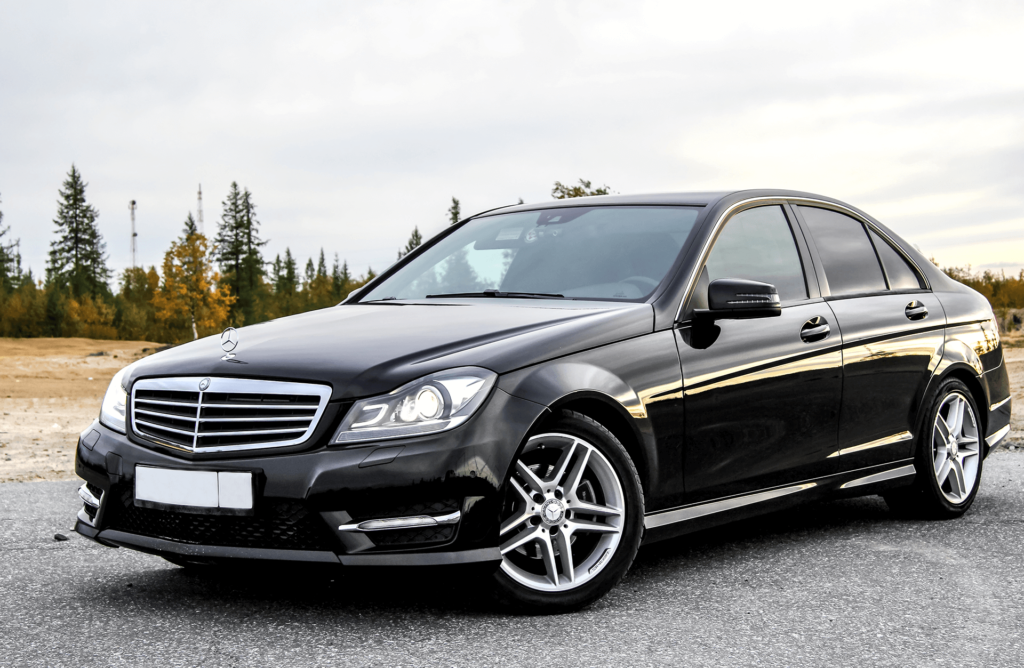 Motor car Mercedes-Benz W204 C-class at the countryside